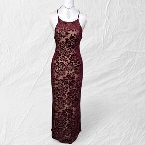 Vintage velvet burnout maxi dress burgundy whimsigoth